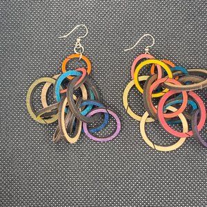 Tiny Colored Wooden Circles Pierced Earrings